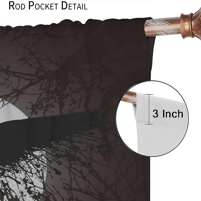 Cool Raven Print Curtains - Vintage Nordic Viking Theme Dead Tree Crow Full Moon Thermal Insulated Blackout Curtains - Rod Pocket Window Treatment Drapes for Bedroom 2 Panels 84L x 42W