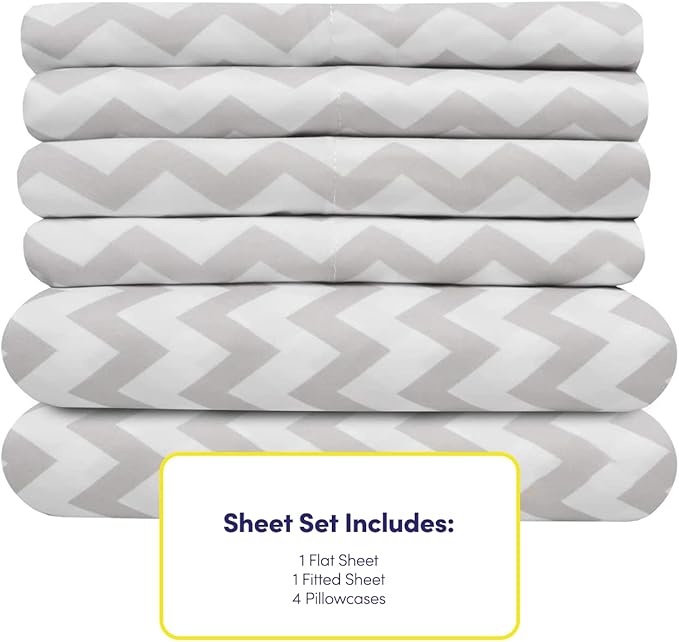 King Size Bed Sheets - 6 Piece 1500 Supreme Collection Fine Brushed Microfiber Deep Pocket King Sheet Set Bedding - 2 Extra Pillow Cases, Great Value, King, Chevron Gray