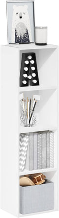 Furinno PASIR Book Shelf, 4-Tier Modern Bookshelf, Open Shelves Bookcase 9" x 12" x 42", for Living Room, Bedroom, Home Office, White