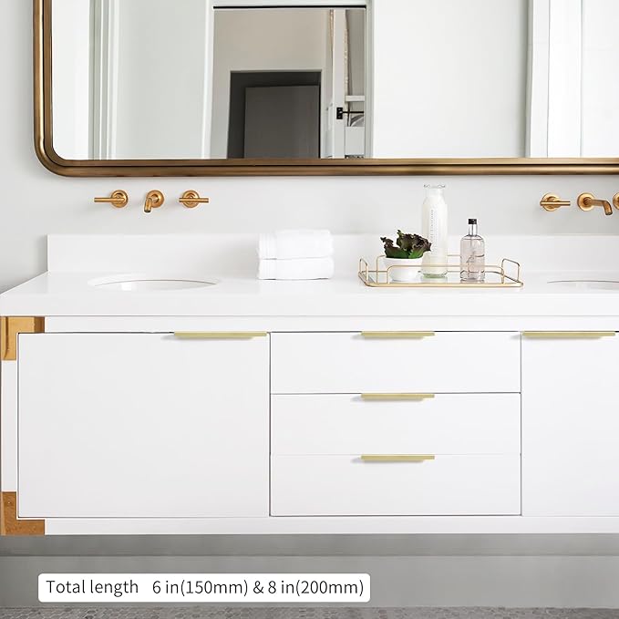 3 Pack 8"(200mm) Overall Length Overall Length Edge Finger Pull, Brushed Brass Aluminium Hidden Furniture Wardrobe Cabinet Drawer Pull Long Concealed Furniture Closet Door Handle, 3699S
