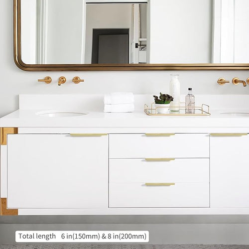 3 Pack 8"(200mm) Overall Length Overall Length Edge Finger Pull, Brushed Brass Aluminium Hidden Furniture Wardrobe Cabinet Drawer Pull Long Concealed Furniture Closet Door Handle, 3699S