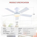 Ceiling Fans-46Inch Low Profile Indoor Ceiling Fan with Light and Remote/APP Control, Dimmable tri-Color temperatures LED,Quiet Reversible Motor,5 Blades Modern Ceiling Fans for Indoor