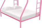DHP Dusty Metal Bunk Bed Frame, Twin-Over-Full for Kids, Teens, Adults, Angled Ladder, Guardrail, No Boxspring, Small Spaces, Pink