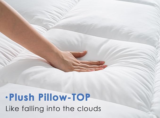 Marine Moon Twin XL Mattress Topper, Cooling Plush Bed Topper Soft Thick Pillow Top Mattress Toppers, 3 Inch Feather Down Alternative Pad Cover for College Dorm, Back Pain Relief, XL Twin 39" x 80"