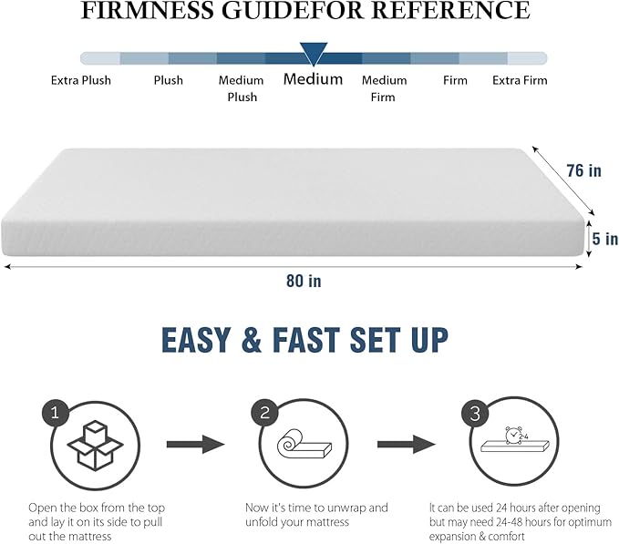 PayLessHere 5 Inch King Gel Memory Foam Mattress Fiberglass Free/CertiPUR-US Certified/Bed-in-a-Box/Cool Sleep & Comfy Support