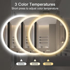 Wall-Mounted LED Round Bathroom Mirror, Makeup Mirror (32 inches x 32 inches,) 3 Color Stepless Dimmable Memory Bathroom Vanity Mirror with Lights CRI90+ 3000-6400K Smart Mirror with Touch