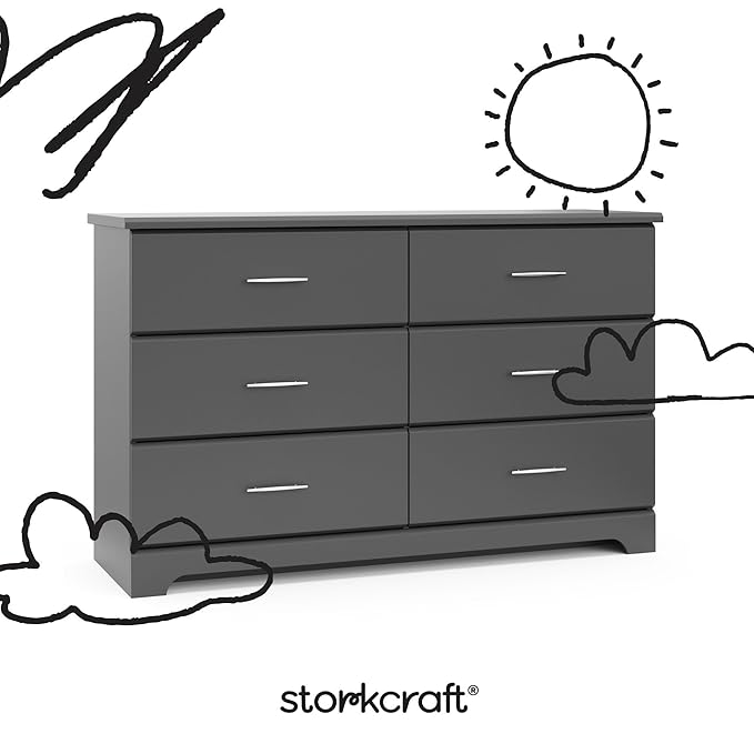 Storkcraft Brookside 6-Drawer Dresser (Gray) – GREENGUARD Gold Certified, Gray Dresser for Bedroom, Kids & Nursery Storage Chest, Safety Interlocking Drawers, Pre-Installed Tracks, Kids Chest