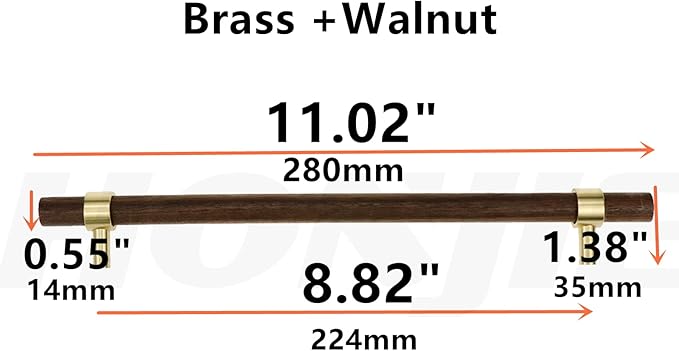 Drawer 11.02"/280mm Pulls Brass Walnut Kitchen Wardrobe Cabinet Hardware Pull Handle with Screw, 4Pcs