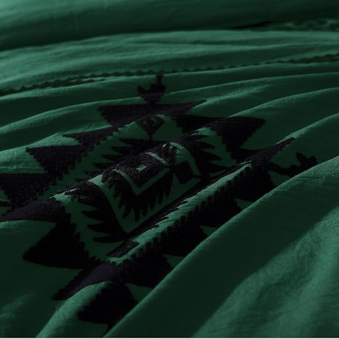 MaiRêve Embroidery Full Size Comforter Set Emerald Green, Farmhouse Western Boho Bedding Set 7 Pieces, All Season Bed in A Bag Comforter Set with Sheets, Pillowcases & Shams