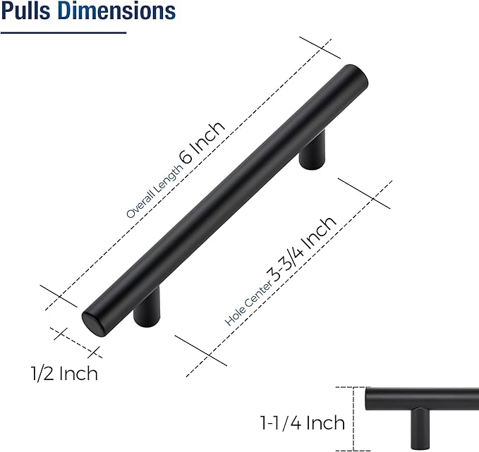 JOY DECOR 15 Pack Cabinet Handles, Black Cabinet Pulls, 3-3/4 in Hole Center Kitchen Hardware, Stainless Steel T Bar Handles for Dresser Drawers