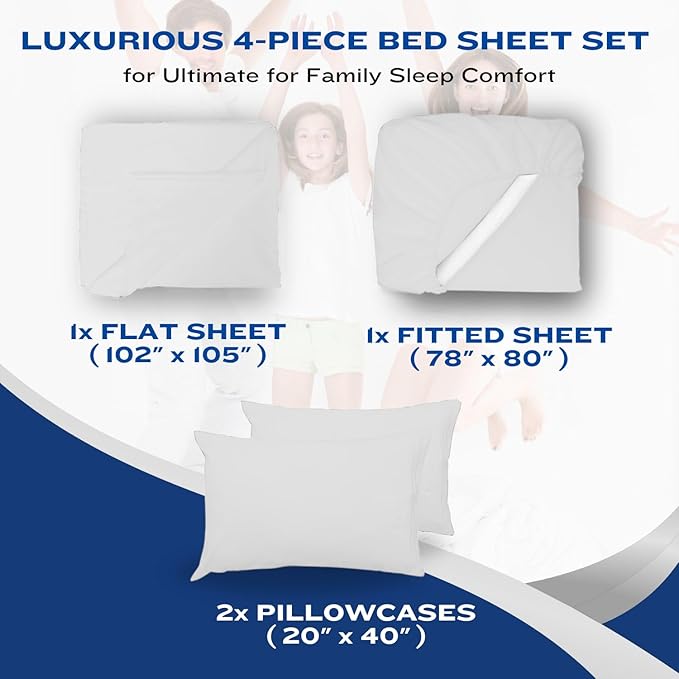 DREAMCARE California King Sheet Sets - Cooling Bed Sheets - 4pcs Set - up to 15" Deep Pocket Cal King Sheets - California King Sheets - Soft & Lasting 100% Brushed Polyester with Side Pocket - White