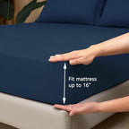 Mejoroom Queen Size Sheet Set - Hotel Luxury 1800 Bedding Sheets & Pillowcases - Deep Pocket Fitted Sheet, Soft, Breathable, Wrinkle & Fade Resistant - 4 Piece (Queen, Navy)