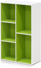 Furinno LUDER Book Shelf, 5-Cube Bookshelf, Reversible Bookcase, 9.4" x 19.5" x 31.5", for Living Room, Bedroom, Home Office, White/Green