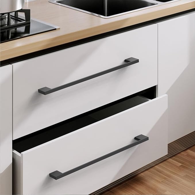 6 Pack Matte Black Cabinet Pulls 11.3 Inch Cabinet Handles Kitchen Cabinet Hardware Kitchen Handles for Cabinets Black Dresser Pulls Wardrobe Pulls