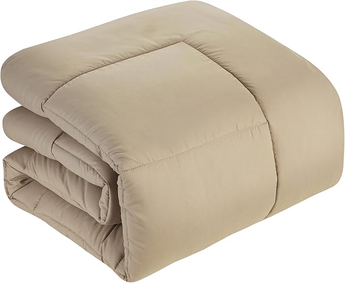 Sweet Home Collection 7 Piece Comforter Set Bag Solid Color All Season Soft Down Alternative Blanket & Luxurious Microfiber Bed Sheets, Taupe, Queen