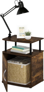 Furinno Jaya End Side Sofa Table/Nightstand with Door, Amber Pine/Black
