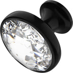 Alzassbg 6 Pack Clear Crystal with Matt Black Base Cabinet Knobs, 1-3/8 Inch (35mm) Diameter Cabinet Hardware Round Crystal Knobs for Drawers AL1011MB