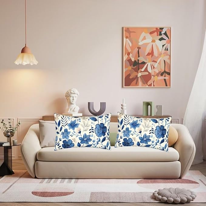 Throw Pillow Covers 31x47 Inch Pillow Covers Set of 2 Couch Pillows for Living Room, Blue Throw Pillows with Invisible Zipper, Soft Accent Pillows Decorative Pillows Farmhouse Decor, Scandinavian J334