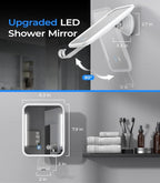 Gospire Heated Shower Mirror Fogless for Shaving with Light, 5000mAh Rechargeable Battery, Detachable Suction Cup and Razor Holder for Wall, NO-Drilling, Removable, Waterproof for Bathroom - White