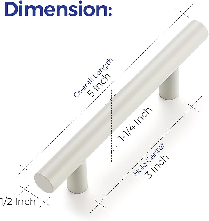 Ravinte 50 Pack | 5 Inch Cabinet Pulls White Stainless Steel Kitchen Drawer Pulls Cabinet Handles 5 InchLength, 3 Inch Hole Center