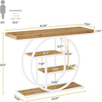 Tribesigns 41.3" Console Table, Industrial 4-Tier Sofa Table Entryway Table with Circle Base, Narrow Wood Accent Tables with Storage Shelves for Living Room, Hallway, Foyer, Brown White
