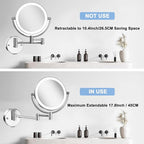Wall Mounted Makeup Mirror with Lights and 10X Magnification, 8 Inches Rechargeable Double Sided Magnifying, Touch Dimmable Extended Arm 360 Rotation, Foldable Vanity Mirror for Bathroom