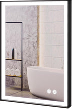 Fab Glass and Mirror LED Lighted Bathroom Mirror 20 x 30 Inch, Black Framed Wall Mounted Dimmable Vanity Mirror, Anti-Fog Touch Sensor, Adjustable Color Warm/White/Natural