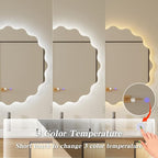 QDSSDECO Irregular LED Bathroom Mirror with Lights,Asymmetrical Led Bathroom Vanity Mirror for Wall with Front and Backlit, Anti Fog, 3 Colors and Dimmable Light, 23" x 23"