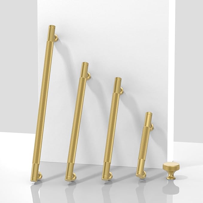 10 Pack Brushed Gold Knurled Cabinet Pulls 5 Inch(128mm) Kitchen Cabinet Handles Solid Zinc Alloy Cabinet Hardware Drawer Pulls