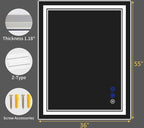 55"x36" LED Bathroom Mirror with Anti-Fog, Stepless Dimmable Lights, 3 Color Modes, Shatter-Proof Tempered Glass, Memory Function & Waterproof Design