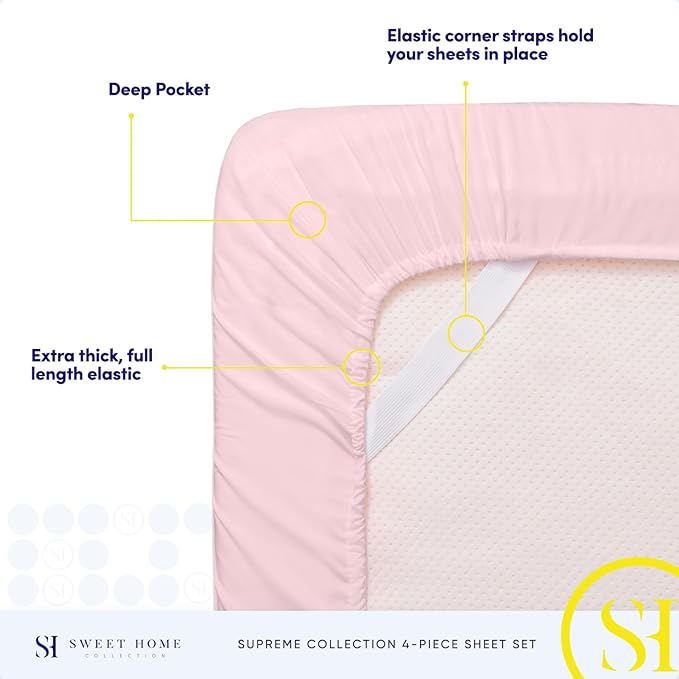 King Size Sheets - Breathable Luxury Bed Sheets with Full Elastic & Secure Corner Straps Built In - 1800 Supreme Collection Soft Deep Pocket Bedding, Sheet Set, EXTRA DEEP pocket - King, Pale Pink