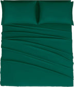 Mejoroom King Size Bed Sheet Set - Hotel Luxury 1800 Bedding Sheets & Pillowcases - 16" Deep Pocket Fitted Sheet, Soft, Wrinkle& Breathable, Fade Resistant - 4 Piece(King, Emerald Green)