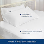 Extra Deep Pocket Air Mattress King Sheet Set - 3Pcs Side Storage Pocket Fitted Sheet & Pillowcase King Size Deep Pocket Sheet Set Easily Fits 16in to 24in Pillow Top Air Bed Mattress-White