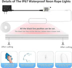 Neon Rope Lights, 50FT RGB Led Strip, Waterproof IP67, DIY Design, Music Sync, 44 Keys Remote Control, Multiple Modes, for Living Room, Bedroom, Holiday Decoration
