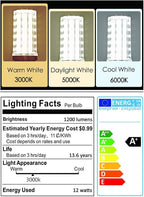 E12 LED Bulbs,12W LED Corn Light Bulb, E12 LED Bulb 100W Equivalent 1200 Lumen 3000K Warm White, Non-Dimmable LED Candelabra Light Bulbs, E12 Candelabra Base Chandelier Light Bulbs, Pack of 3
