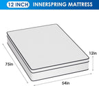 PayLessHere | 12 Inch Full Mattress | Medium Firm Hybrid Mattress | White | with High-Density Foam and Breathable Cover | Pocket Spring Design, Pressure Relief | Bed in a Box, CertiPUR-US Certified