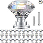 POZEAN Crystal Cabinet Knobs 30Pack, 1.18inch Dresser Knobs for Cabinet, Drawer with Two Different Sizes Screws, Diamond Glass Pulls Handles (30mm, 30Pack, Clear-Silver)