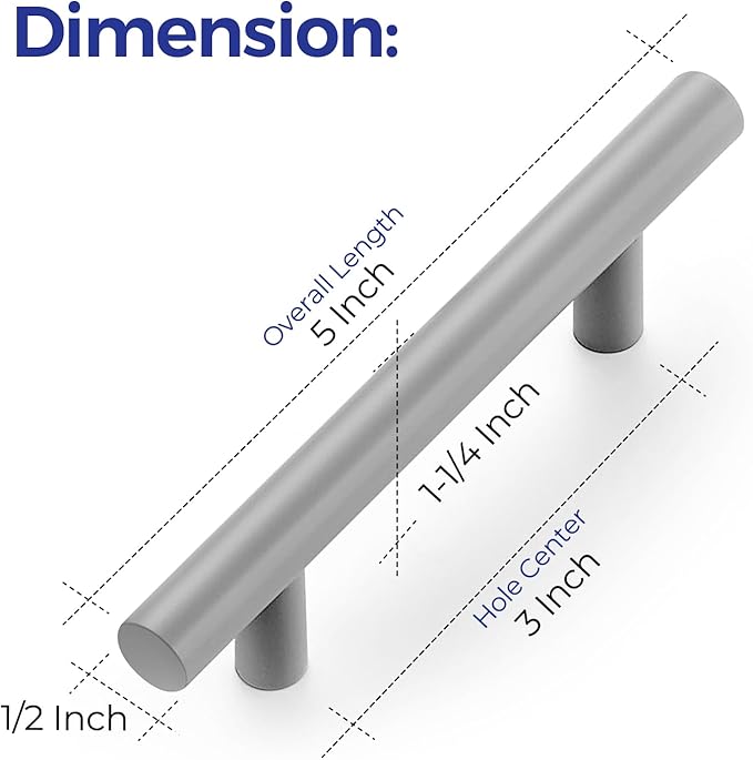 Ravinte 24 Pack | 5 Inch Cabinet Pulls Grey Stainless Steel Kitchen Drawer Pulls Cabinet Handles 5 InchLength, 3 Inch Hole Center