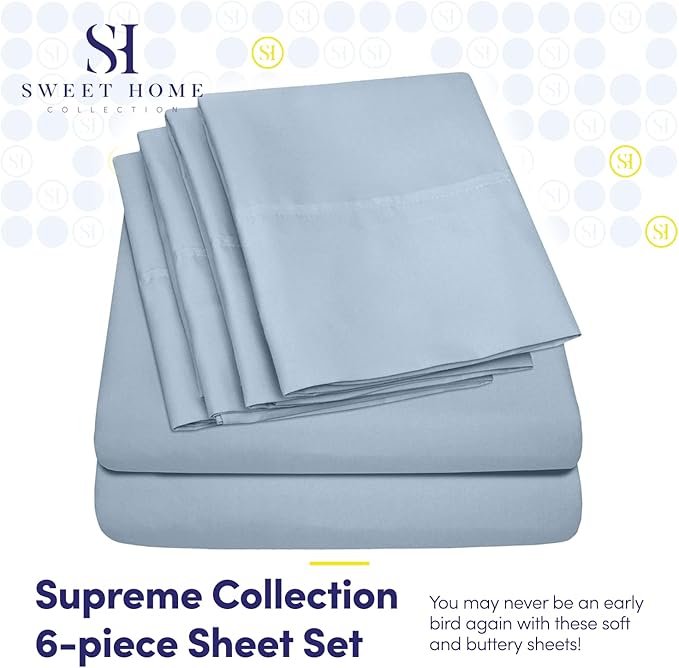 King Size Bed Sheets - 6 Piece 1500 Supreme Collection Fine Brushed Microfiber Deep Pocket King Sheet Set Bedding - 2 Extra Pillow Cases, Great Value, King, Misty Blue