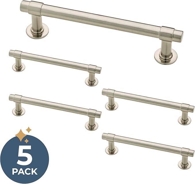 Franklin Brass - Francisco Satin Nickel Cabinet Handles 4 Inch (4") Hole Center Pulls | Easy Install, Durable Hardware for Kitchen Cabinet Door, Drawers, Dresser Pull, Furniture (5 Pack)