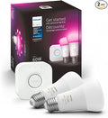 Philips Hue Smart Light Bulbs Starter Kit, Includes (1) Bridge, (2) 60W A19 Bulbs, White and Color Ambiance LED Color Changing Lights, 800LM, E26, Control with App or Voice Assistant