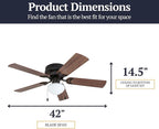 Prominence Home Alvina Traditional 42 Inch Ceiling Fan with Light, LED Flush Mount Ceiling Fan, Indoor Fan with 5 Blades, Light Cherry and Maple Brown Blade Finish Options, Bronze (50860-01)