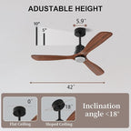 Obabala 42inch Ceiling Fans with Lights and Remote 3 Wood Blades Outdoor Ceiling Fans Noiseless Reversible DC Motor Modern Ceiling Fan for Patios Indoor Outdoor (Walnut, 42IN)