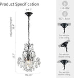 WUZUPS Crystal Chandelier 1-Light Pendant Ceiling Light Modern Lighting Fixture for Bedroom Hallway Bar Kitchen Bathroom, H 15.7" x W 13.8", E12 Base, Black