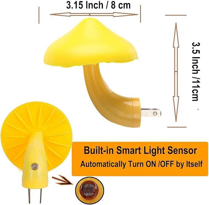 Sensor LED Night Lights for Adults Kids NightLight Cute Mushroom Night Light Plug in Wall Lamps for Bedroom, Bathroom,Toilet, Stairs, Kitchen, Hallway Corridor Warm Yellow