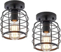 Create For Life® Industrial Vintage Flush Mount Ceiling Light,Rustic Metal Cage Semi Flush Mount Ceiling Lamp Fixture for Hallway Stairway Kitchen Garage, E26, Black Finish,2 Pack