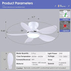 36 Inch Modern Ceiling Fans with Lights, Small Flush Mount Ceiling Fan with Light and Remote/APP Control, 5 Reversible 6 Speeds Curved Blades, 3 CCT Dimmable Lights for Bedroom, White