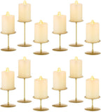 Pillar Candle Holders Candelabra Gold - Set of 12 Bulk Candle Stand Iron Plate Minimalism Modern Home Mantel Dinning Table Decorations Centerpiece for Wedding, Party, Housewarming, Events