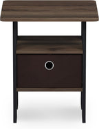 Furinno ANDREY Side Table, End Table, Night Stand with Open Shelves and Storage Bin, Bedside Table, for Living Room, Bedroom, Columbia Walnut
