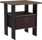 Furinno Andrey Set of 2 End Table / Side Table / Night Stand / Bedside Table with Bin Drawer, Columbia Walnut/Dark Brown